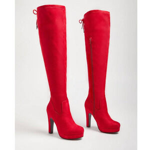 Torrid 8.5WW Sexy Red Wide Calf Over‎ the Knee Platform 4.5" High Heel Boots New